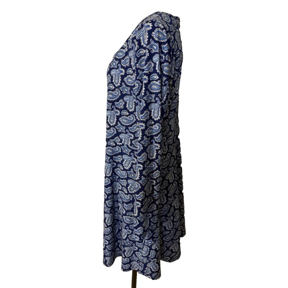 Michael Kors Dress XL Blue White Paisley Stretch Career Church Washable NEW - Picture 4 of 11